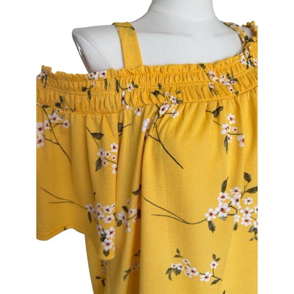 Melloday Yellow Floral Off Shoulder Strap Short Sleeve Pullover Top Women's XL - Picture 6 of 9